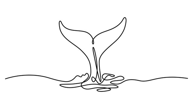 Continuous line drawing of a whale tail splashing in the ocean