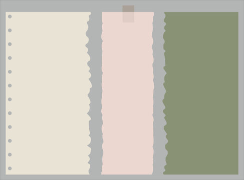 Flat illustration of three vertical torn paper scraps.