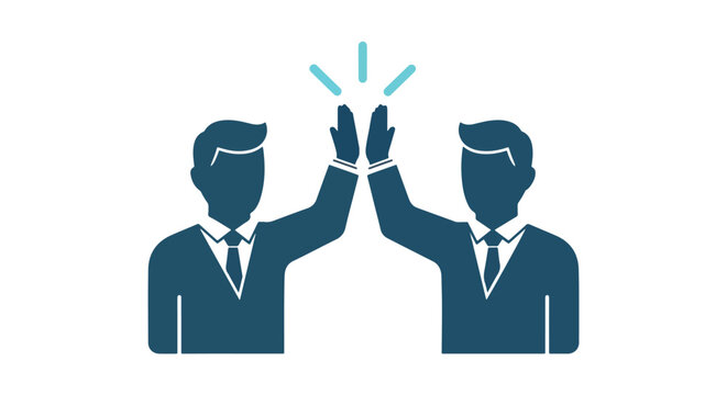 Two businessmen high five teamwork success - Line and glyph solid icon and logo template - Clipart, sticker - icon set