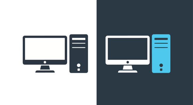 Computer desktop set icon - Minimalist, flat icon, outline, glyph, linear, clipart, sticker - icon set