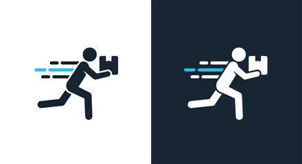 Fototapeta premium Running person with package icon - Blue icon set - Modern style icon - Glyph and solid icon set - Icon vector