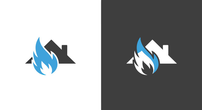 House with flame icon - Blue icon set - Modern style icon  - Glyph and solid icon set - Icon vector