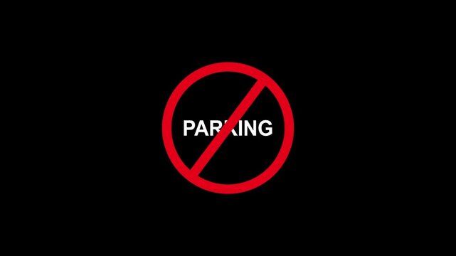 No parking sign animation, red prohibited circle symbol with text for traffic and road safety