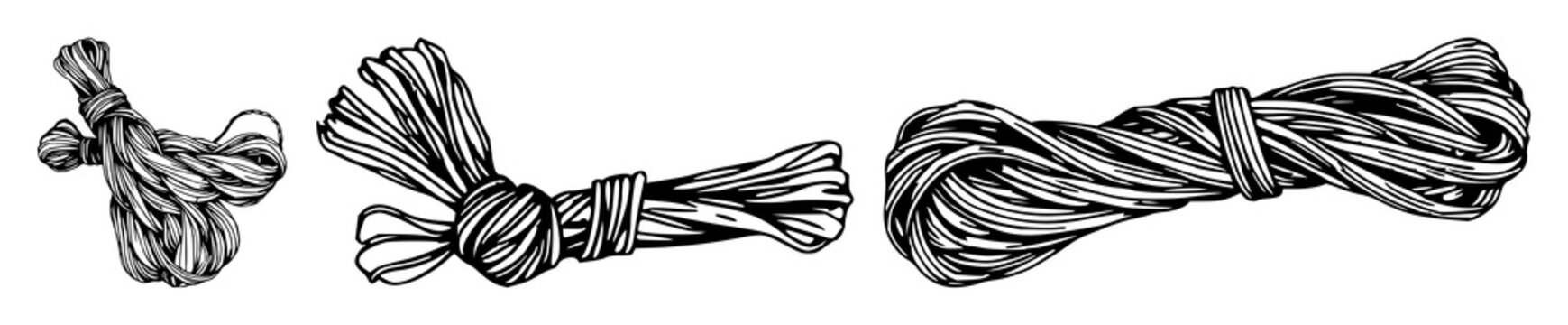 Embroidery floss set with hand-inked organic art illustrating skein bundles featuring yarn, thread, crafting with artful detail and textile