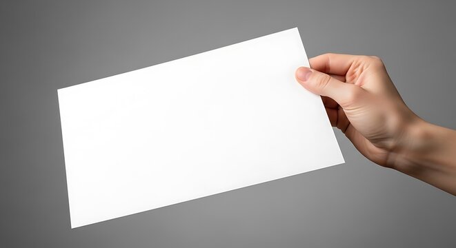 Hand holding blank white card.