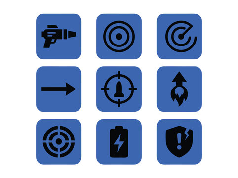 Set of Nine Blue Rounded Square Icons with Various Gaming and Utility Symbols.