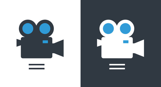 Vintage video camera film recording - Line and glyph solid icon and logo template - Clipart, sticker - icon set