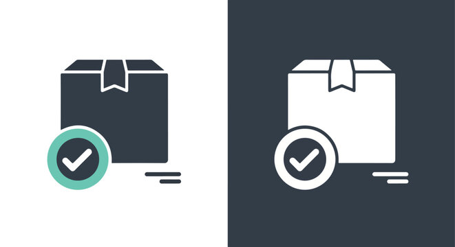 Package delivery confirmed checkmark vector - Line and glyph solid icon and logo template - Clipart, sticker - icon set