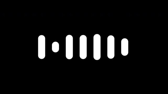 Compact Thick White Linear Type Equalizer Animated On A Solid Black Background. Minimalist Sound Waveform Visualization For Music Player Interface Or Audio Technology Presentation Design Element Loop