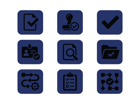 Set of Nine Business and Administrative Workflow Icons.