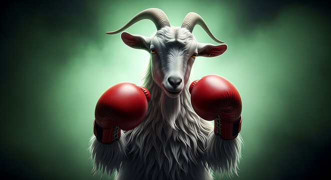 Boxing Goat with Red Gloves Ready to Fight, Fierce Determination and Strength Displayed