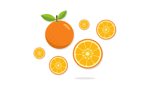 Flat orange fruit icon set with whole half and slices citrus vector illustration isolated on white for modern food design