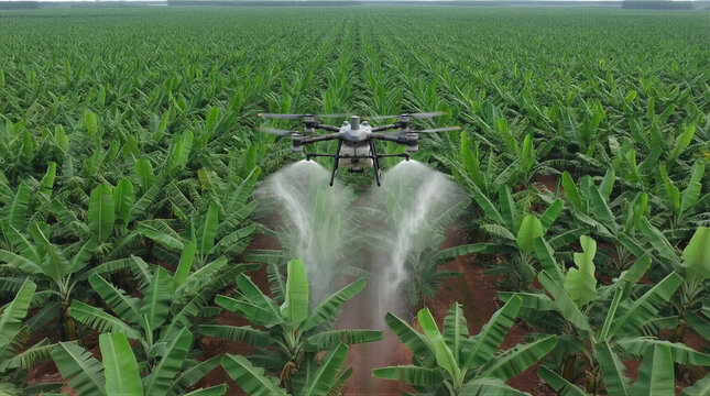 agriculture drone spraying in banana plantation
