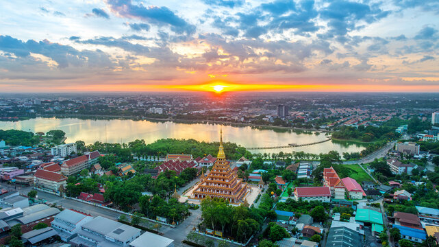 Aerial view of Phra Mahathat Kaen Nakhon in Khon Kaen province, Thailand.