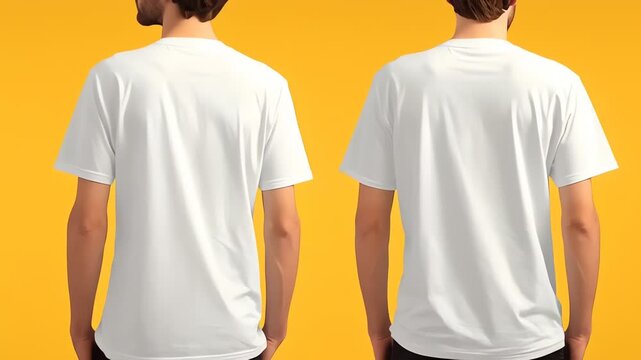 Man in Blank White T-Shirt Front and Back on Yellow Background