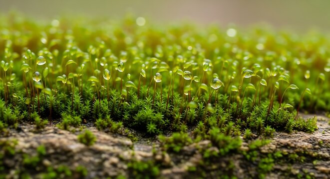 Close-up of vibrant green moss growing on a tree trunk.