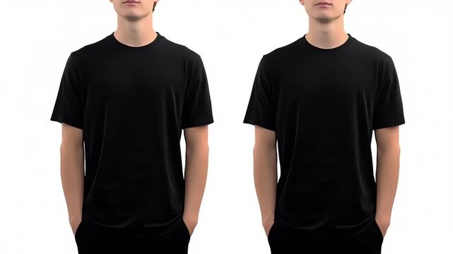 Man Wearing Blank Black T-Shirt Mockup Front and Back View