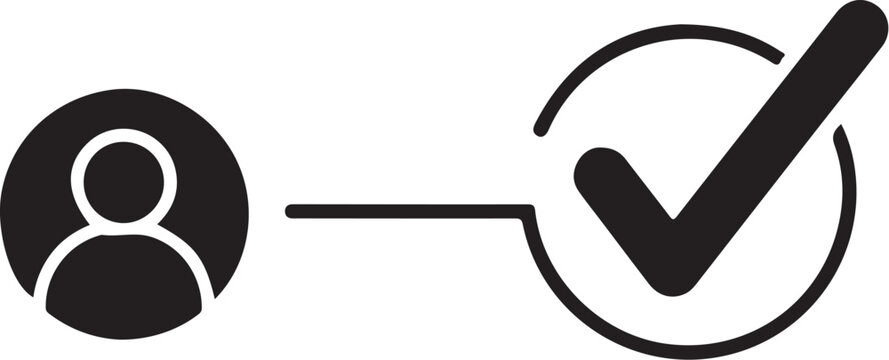 Black and white user profile connected to verified checkmark