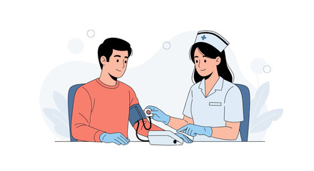Fototapeta premium Nurse checking patient's blood pressure, medical checkup, healthcare concept illustration