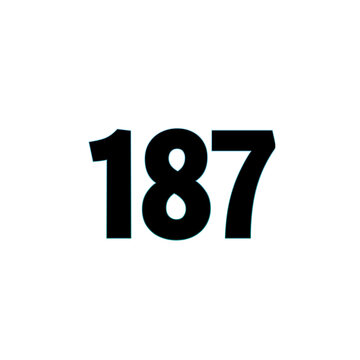 Number 187 black bold with blue outline isolated on white background
