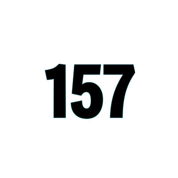 Number 157 black bold with blue outline isolated on white background