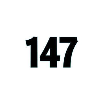 Number 147 black bold with blue outline isolated on white background
