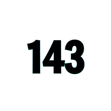 Number 143 black bold with blue outline isolated on white background