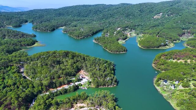 Aerial view of Tuyen Lam Lake, near Da Lat city, Vietnam.