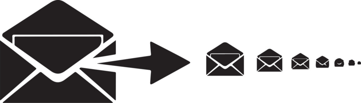 Black envelope in decreasing size with white outline on white background