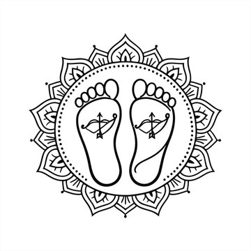 A serene illustration of feet adorned with symbolic tattoos within a floral mandala design on 1 (42).eps