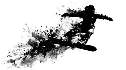 Obraz premium Snowboarder performing a trick silhouette on white