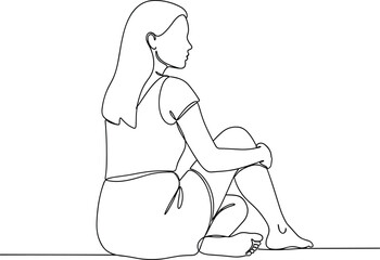 Obraz premium Continuous Line Art Sitting Woman – Relaxed Female Pose, Minimal Lifestyle One Line Drawing Vector Illustration