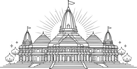 Obraz premium Grand Indian Temple Architecture with radiating lines, symbolizing spirituality and divinity