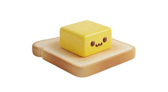 Cute Kawaii Butter on Toast 3D Render