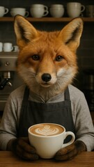 Obraz premium Fox barista holding latte art