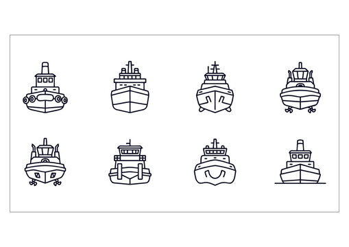Tugboat and Harbor Support Vessel Line Icon Set