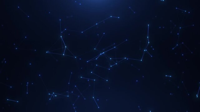 Blue connected nodes forming digital network, seamless loop animation of linking points, futuristic technology concept, abstract data background motion