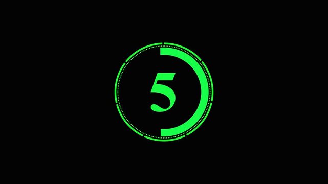 Countdown from ten to one with graphic timer element on split screen background.
