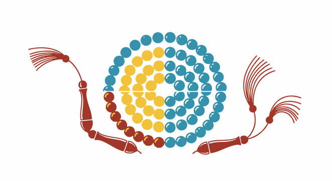 Colorful Islamic Prayer Beads Arranged in Circular Patterns Representing Spiritual Devotion