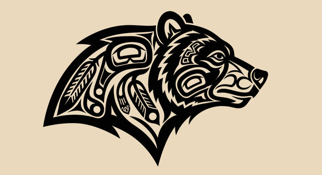 Tribal Bear Head Silhouette Vector Art - Indigenous Style Animal Graphic