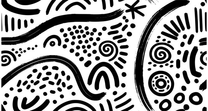 Abstract African mud cloth tribal pattern black and white hand drawn ethnic textile background