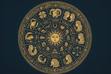 Naklejka premium Intricate zodiac wheel illustration