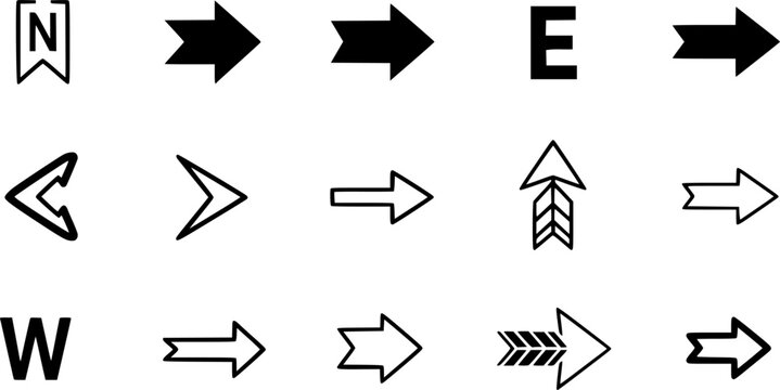 Flat arrow vector, diverse direction vector illustration, navigation, pointing symbols, black arrows icon
