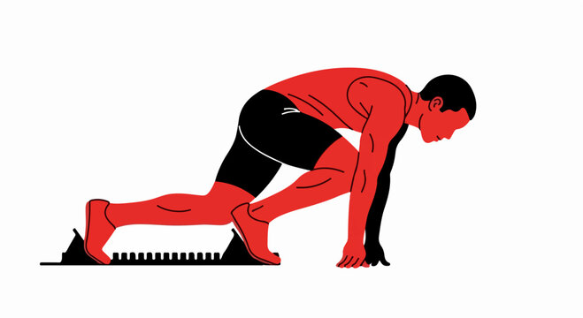 Vector illustration of a male sprinter in starting crouch position ready to race on track today