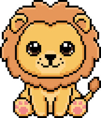 Obraz premium Cute lion cub pixel art character sitting safari animal illustration