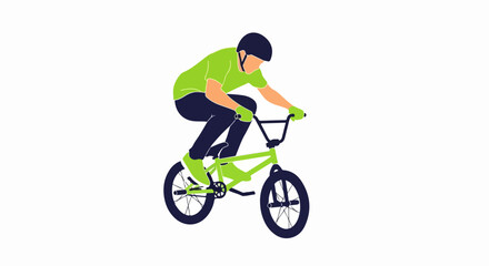 Obraz premium Vector illustration of a cyclist wearing a green shirt and helmet riding a bike with gloves