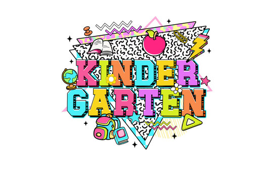 Colorful Kindergarten First Day of School Illustration Sublimation Design