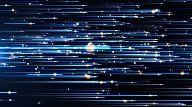 Fast blue light lines with glowing particles, seamless loop animation of digital speed motion, futuristic technology background, dynamic energy flow