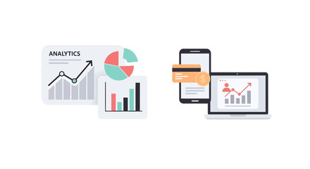 Obraz premium Visualizing Business Analytics and Secure Digital Payments across Multiple Devices, Highlighting Financial Growth and Online Transaction Solutions