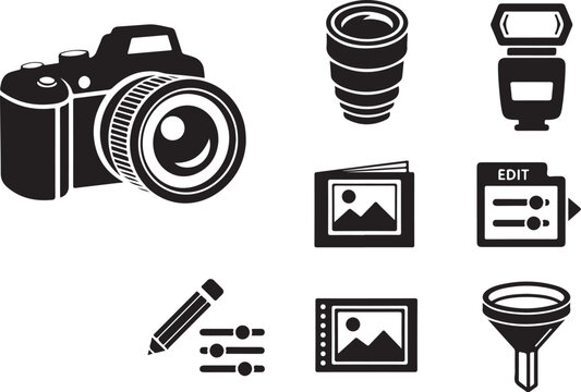 Black and white for editing camera symbols